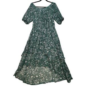 Harlow & Rose Womens High Low Maxi Dress XL Green White Floral Print Coastal